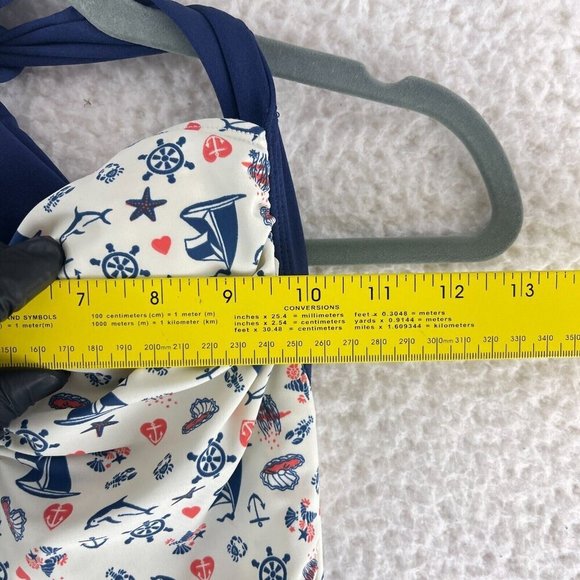 Girl Howdy Nautical Ruched Halter One Piece Swimsuit‎ Womens Made in USA Size 6 - Picture 4 of 10